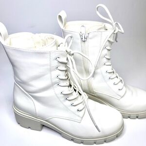 White Lace-Up Combat Ankle Boots - Biker Rocker Grunge Punk Goth